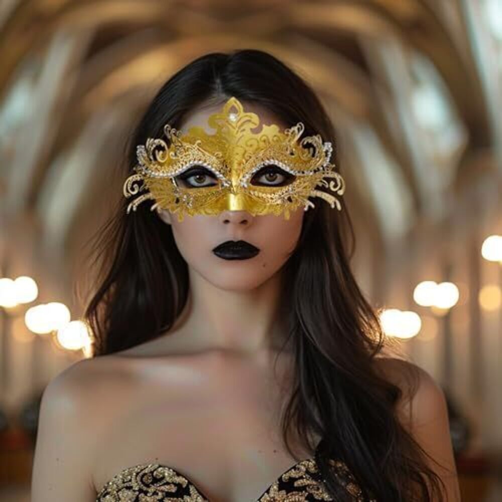 6038 Masquerade Mask Shiny Rhinestone Venetian Mask Prom Carnival Ball - Picture 2 of 7